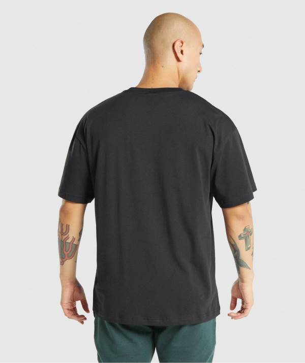 Panske Tricka Gymshark Essential Oversized Čierne | QA2438157
